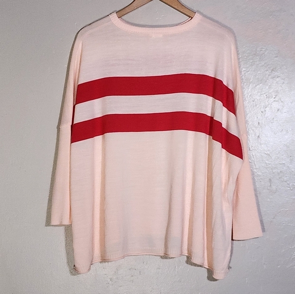 Peach and Red Striped Women's Top - Picture 2 of 6